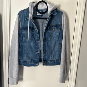 Wax Jean Blue Denim Jacket with Gray Hoodie